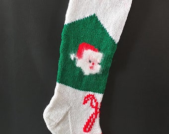 BUY NOW for CHRISTMAS!  Ready to Personalize Santa/Candy Canes Hand Knitted Stocking