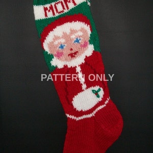 PDF Pattern Only Hand Knitted Mrs. Claus Christmas Stocking image 1