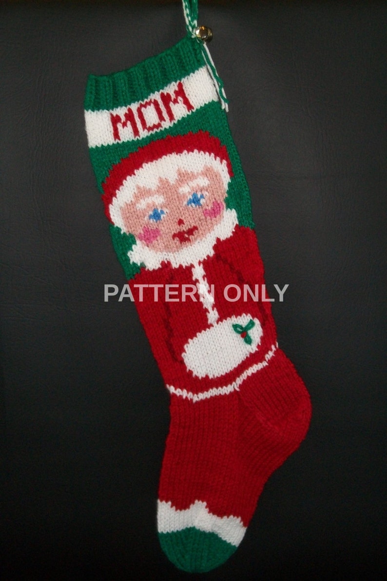 PDF Pattern Only Hand Knitted Mrs. Claus Christmas Stocking image 1