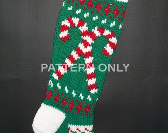 PDF Pattern Only Hand Knitted Original Design Candy Canes Christmas Stocking