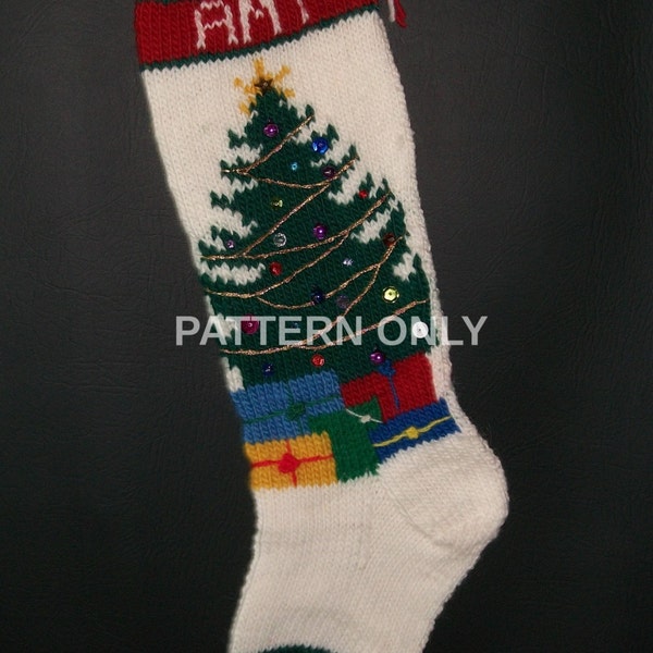 PDF Pattern Only Hand Knitted Christmas Tree Stocking