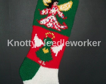 PRINTED PATTERN ONLY Angels from Above Hand Knitted Christmas Stocking