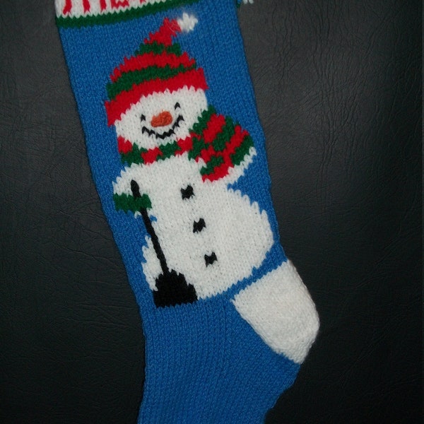 PRINTED Pattern Only Hand Knitted Snowman with Scarf Christmas Stocking
