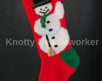 PRINTED Pattern Only Hand Knitted Mr. Top Hat Snowman Christmas Stocking