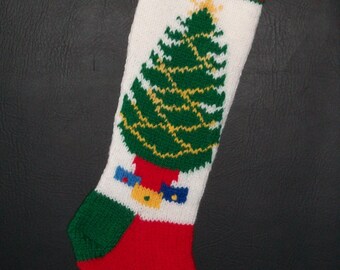 PRINTED Pattern Only Hand Knitted Christmas Tree with Garland Christmas Stocking