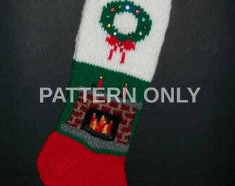 PDF Pattern Only Hand Knitted Fireplace/Penguin Christmas Stocking