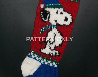 PDF Pattern Only Hand Knitted Beagle and Tree Christmas Stocking