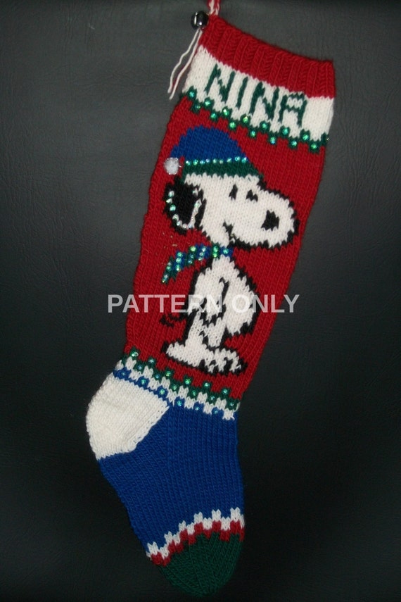 PDF Pattern Only Hand Knitted Beagle and Tree Christmas Stocking