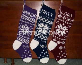 PRINTED PATTERN ONLY One Hand Knitted Snowflake Christmas Stocking - Your Choice of One Design