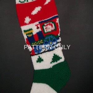 PDF Pattern Only Hand Knitted Santa on a Train Christmas Stocking