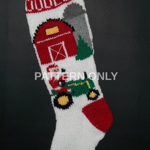 PDF Pattern Only Hand Knitted Santa on a Tractor Christmas Stocking