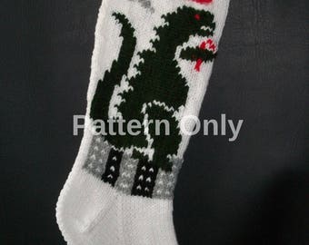 PDF Pattern Only Hand Knitted Green Monster Christmas Stocking