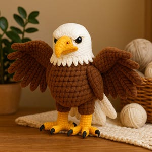 Águila calva amigurumi de ganchillo / Águila americana de peluche hecha a mano / Juguete de pájaro patriótico