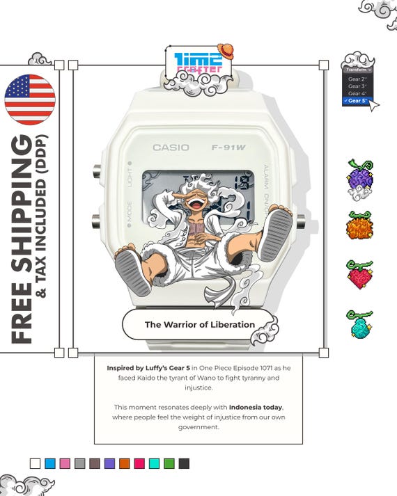 Casio F-91W - “the Warrior of Liberation” X One Piece Luffy Gear 5