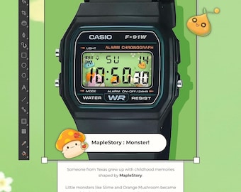Casio F-91W - “Maplestory Monsters” - 3D Paper Crafted Watch