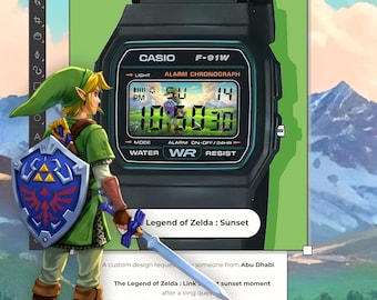 Casio F-91W - “La leyenda de Zelda al atardecer” - Reloj de papel 3D
