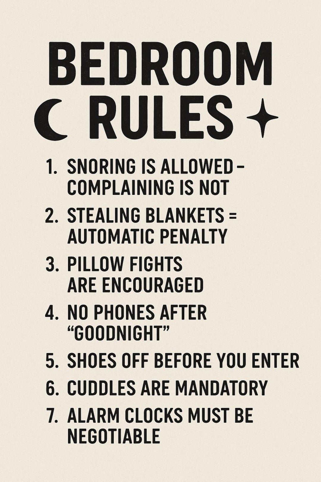 Funny Bedroom Rules Sign: Couple's Printable Wall Art (digital Download ...