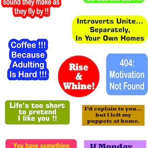 Witty Sarcastic Sticker set 2 - 10 funny digital PNG & JPEG designs - instant download