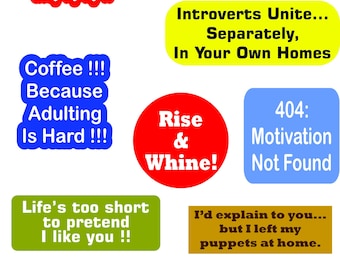 Witty Sarcastic Sticker set 2 - 10 funny digital PNG & JPEG designs - instant download