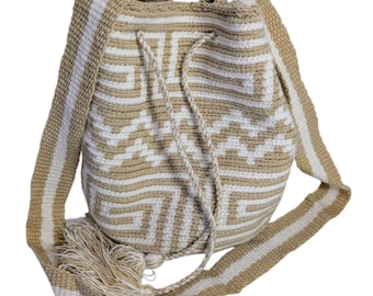 Weiße und beige Wayuu-Mochila