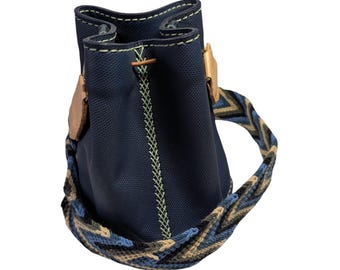 Mini blue leather mochila bag