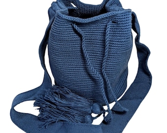 Blue Wayuu Mochila – Handgewebte, handgefertigte kolumbianische Tasche