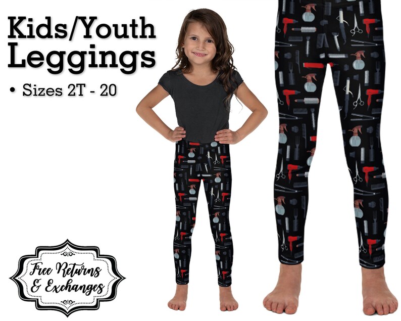 Kids Hair Stylist Leggings \u2022 Hairdresser Gift for Girl; Cosmetologist Kid Clothing; Cosmetology Toddler Pants; Clothes; Tights \u2022 Black