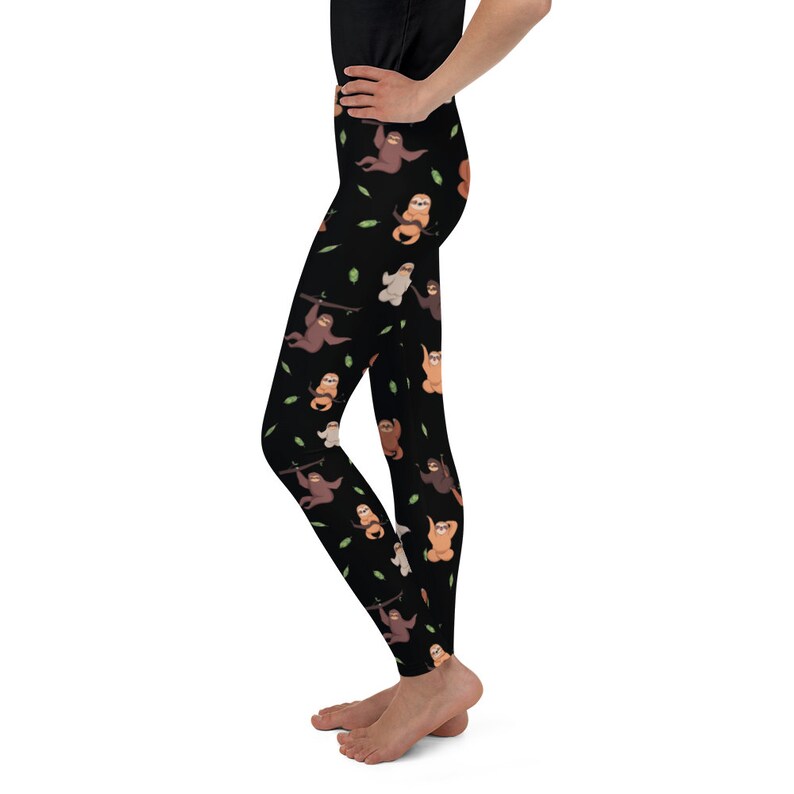 Kids Sloth Leggings \u2022 Sloth Gift for Girl; Kid Clothing; Toddler Pants; Clothes; Tights \u2022 Black