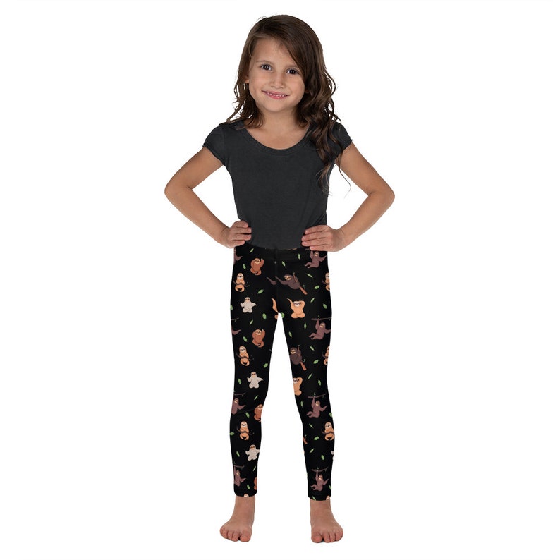 Kids Sloth Leggings \u2022 Sloth Gift for Girl; Kid Clothing; Toddler Pants; Clothes; Tights \u2022 Black