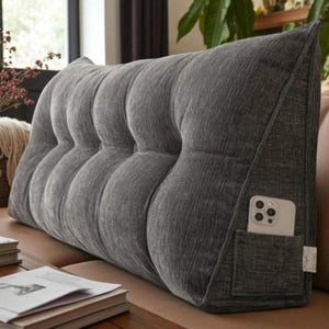 Bed Reading Pillow – Soft Bouclé Back Support Cushion with Handy Side Pocket