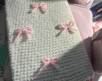 Handmade Knit Book Sleeve with Pink Bows