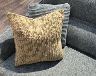 Designer Pillow Cover, Textured Jute Cushion, Cozy Home Decor, Terrace Accent