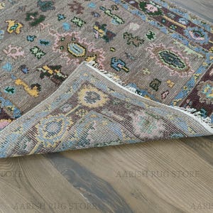Hand Knotted Wool Oushak Rug Vintage Style Area Rug Handmade Oriental Pattern Bohemian Home Decor Turkish Design Living Room Bedroom Rug