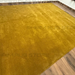 Hand Tufted Wool Mustard Yellow Rug – Solid Modern Area Carpet – Minimalist Contemporary Living Room Bedroom Accent Decor Large Area Rug