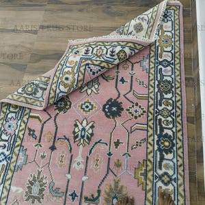 Hand Knotted Pink Wool Rug 4x6 | Traditional Oushak Design Carpet | Oriental Floral Pattern Small Area Rug | Handmade Living Room Rug