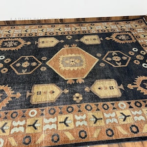 Handgeknüpfter Teppich Handgeknüpft Vintage Oushak Wollteppich Geometrisches Design Handgeknüpfter Teppich Wohnzimmer Schlafzimmer Akzent Boho Deko