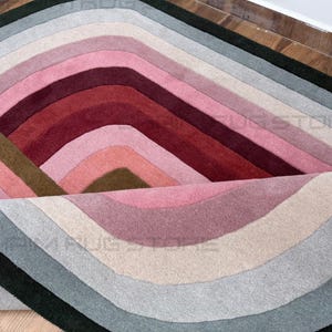 Hand Tufted Geometric Rainbow Rug Pink Red Green Arched Design Modern Retro Carpet Colorful Living Room Bedroom Handmade Large Area Rug