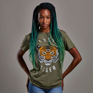 Easy Tiger Vintage Unisex T-Shirt. Slim Fit Olive Green Tee. Shirt for Men Women. image 2