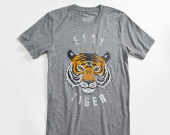 Easy Tiger Vintage Unisex T-Shirt. Slim Fit Heather Grey Tee. Shirt for Men Women.