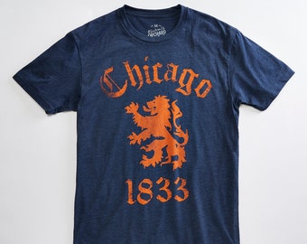 Chicago Lion Triblend Unisex T-Shirt. Soft navy tee for men and women.