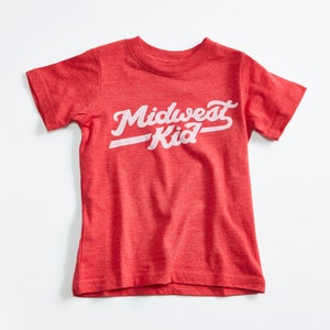 Midwest Kid Kids Triblend Red T-shirt. Vintage Unisex Toddler Shirt. Midwestern pride, tee for girls, boys. image 1