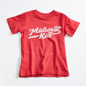 Midwest Kid Kids Triblend Red T-shirt. Vintage Unisex Toddler Shirt. Midwestern pride, tee for girls, boys.