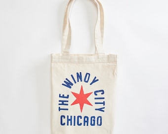 Chicago Windy City market tote. Illinois, midwest, canvas tote made in the USA with eco-friendly inks.