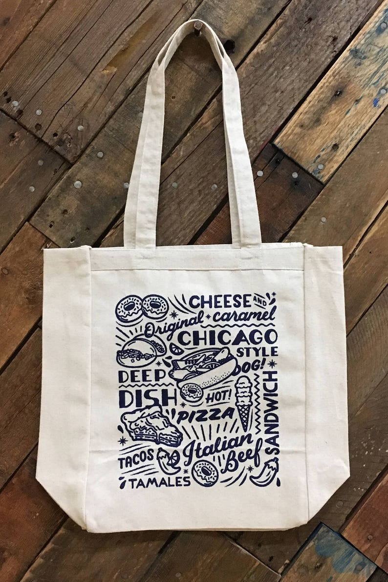 deep dish pizza market eco-friendly bag hot dog Popular Chicago Foods Midwest Chicago Sign cotton canvas tote bag
