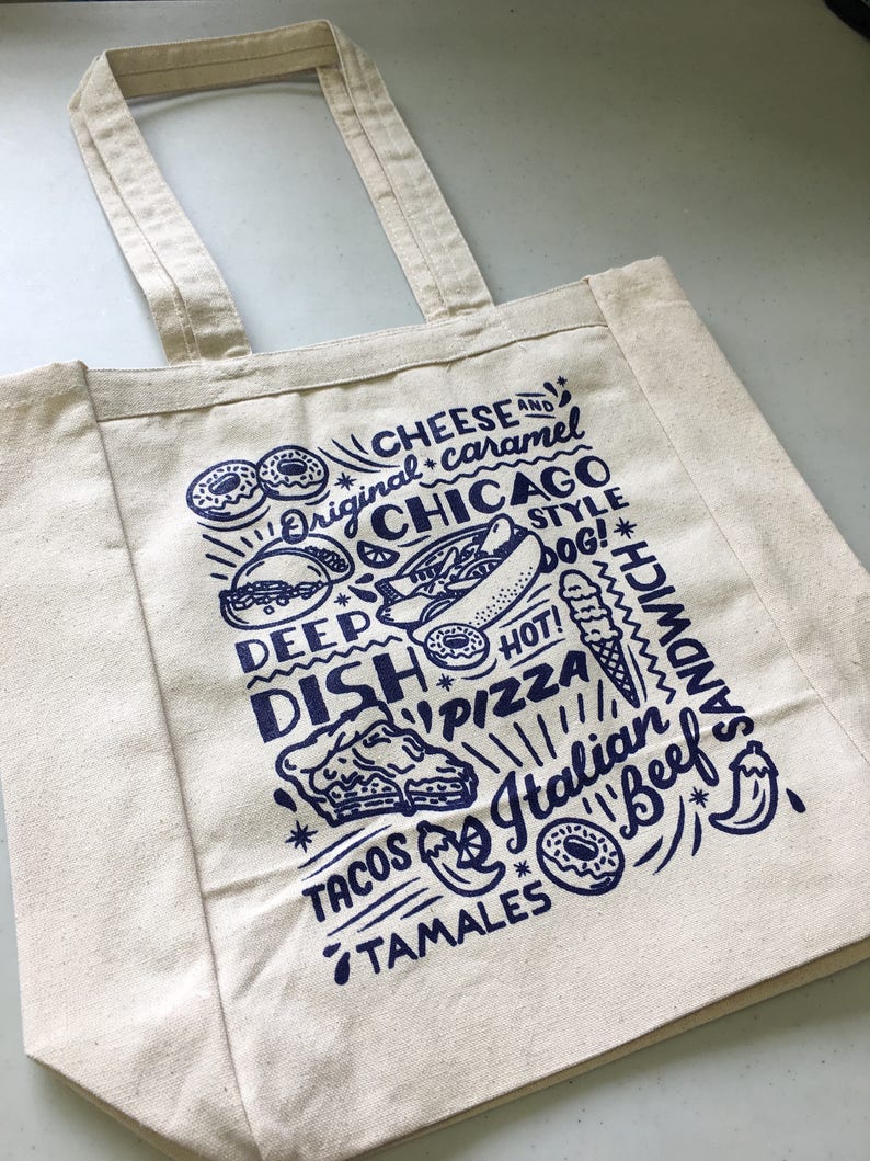 deep dish pizza market eco-friendly bag hot dog Popular Chicago Foods Midwest Chicago Sign cotton canvas tote bag