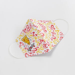 Skater Pizza Unisex Youth Mask. 100% Kona Cotton kids mask for boys and girls. Made in the USA.