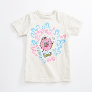 Skater Doughnut Unisex Kids T-Shirt. Natural Heather Youth tee. Shirt for Boys and Girls