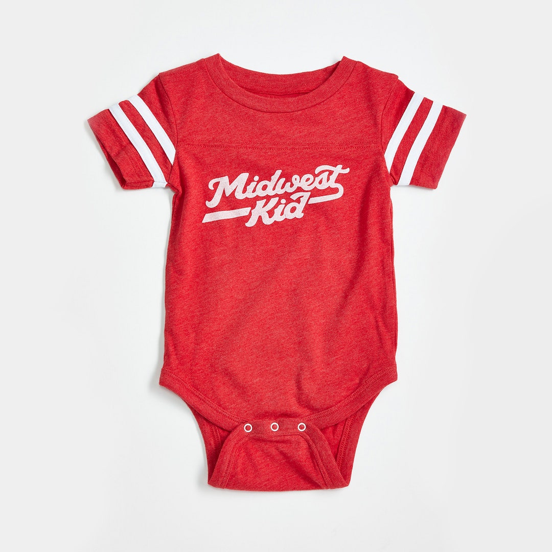 Midwest Kid Red With White Sleeve Stripes Infant Bodysuit. - Etsy