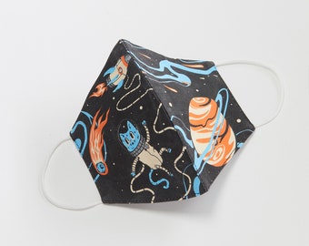 Space Cat Unisex Youth Mask. 100% Kona Cotton kids mask for boys and girls. Made in the USA.