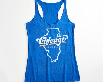 Canotta da donna con retro scollato Chicago Prism Triblend blu reale